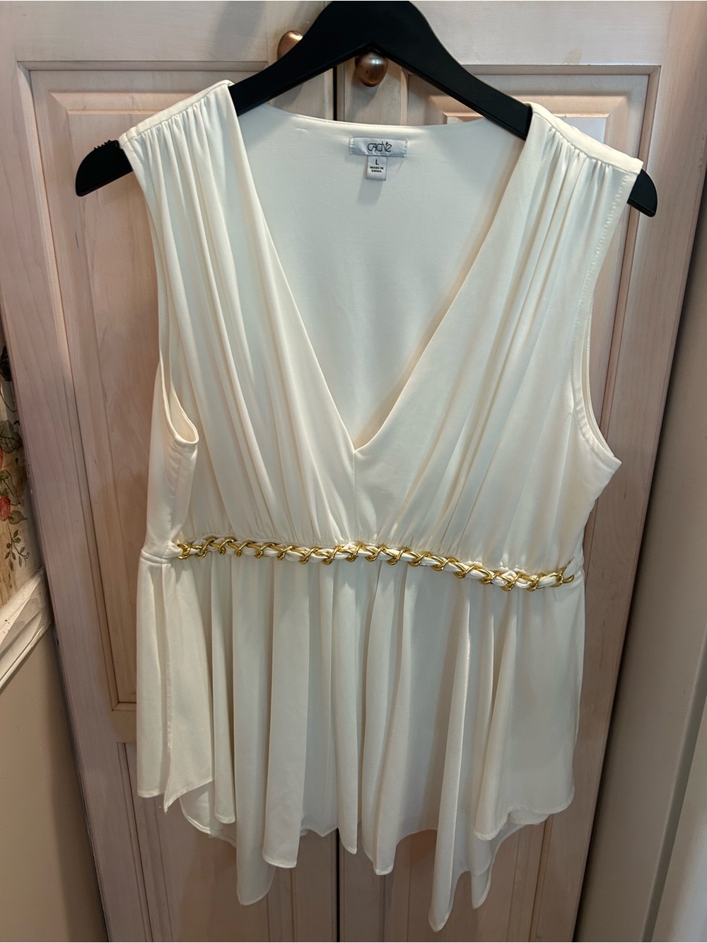 Cache Size L White Empire Waist Tunic Gold Chain Grecian Goddess New!!